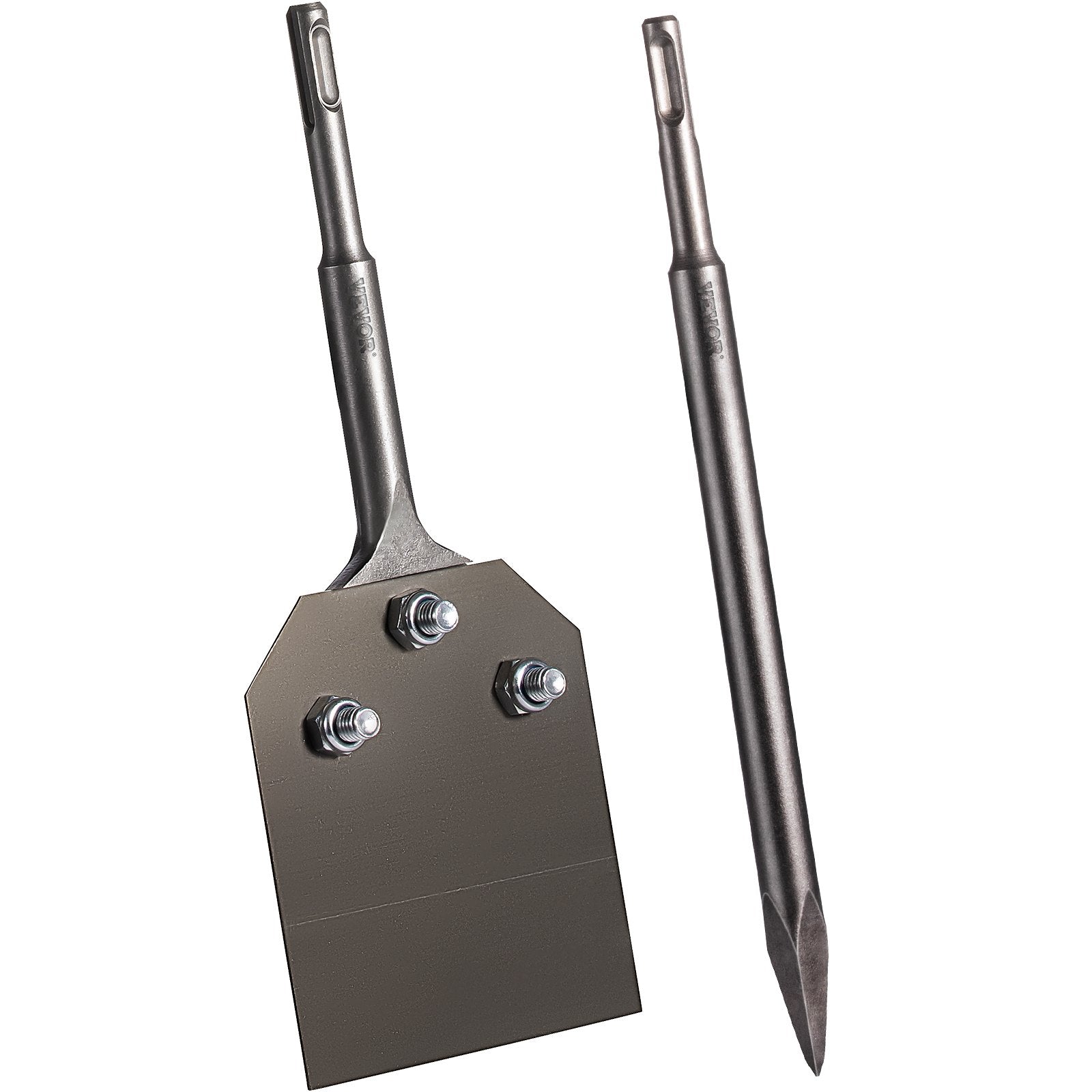 VEVOR SDS Plus Floor Scraper, 3.9" Wide Blade, 40Cr Steel 9.5" Long Handle Thinset Removal Bit with Point Chisel, Fits SDS-Plus Rotary & Chipping Hammer, for Removing Tile Grout, Adhesive Wallpaper 