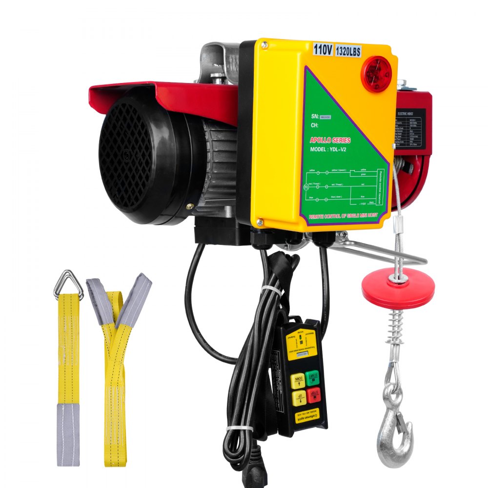 VEVOR Electric Hoist, 1320 lbs Lifting Capacity, 1150W 110V Electric Steel Wire Winch with Wireless Remote Control, 40ft Single Cable Lifting Height & Pure Copper Motor, for Garage Warehouse Factory 