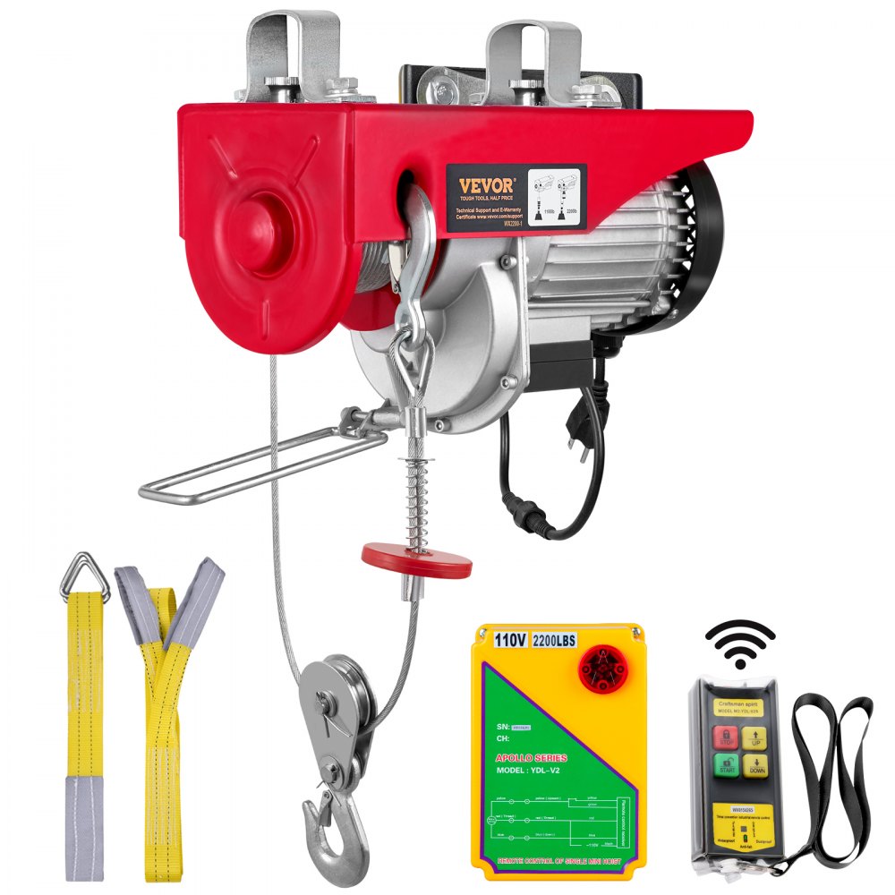 VEVOR Electric Hoist, 2200 lbs Lifting Capacity, 1600W 110V Electric Steel Wire Winch with Wireless Remote Control, 40ft Single Cable Lifting Height & Pure Copper Motor, for Garage Warehouse Factory 