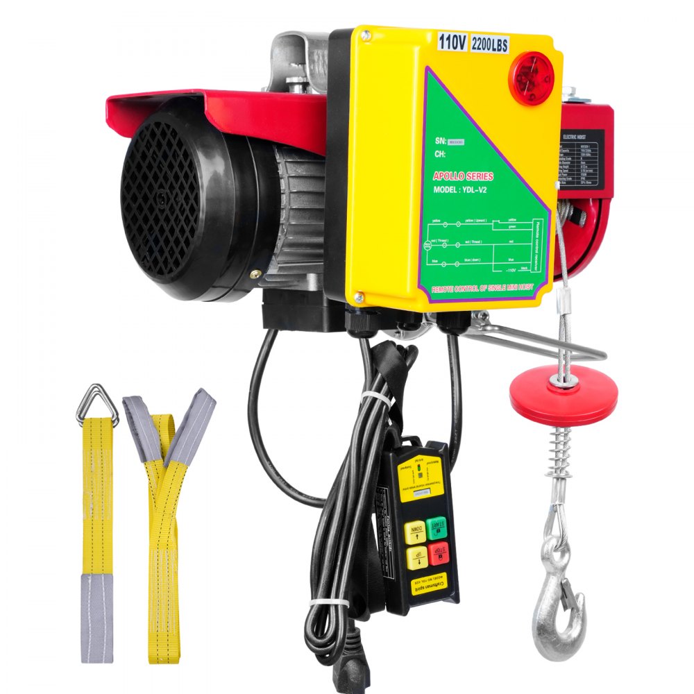 VEVOR Electric Hoist, 2200 lbs Lifting Capacity, 1600W 110V Electric Steel Wire Winch with Wireless Remote Control, 40ft Single Cable Lifting Height & Pure Copper Motor, for Garage Warehouse Factory 