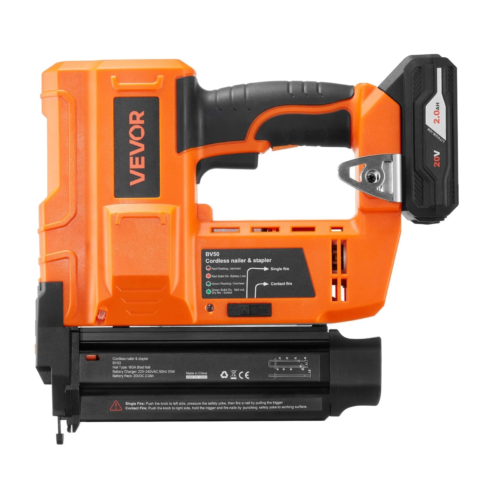 VEVOR Cordless Brad Nailer, 18 Gauge, 20V Battery Powered Nail Gun, with 500 pcs Nails, 2.0 Ah Li-ion Battery and Charger, Adjustable Nailing Depth, for Home Improvement, Woodworking, DIY Project 