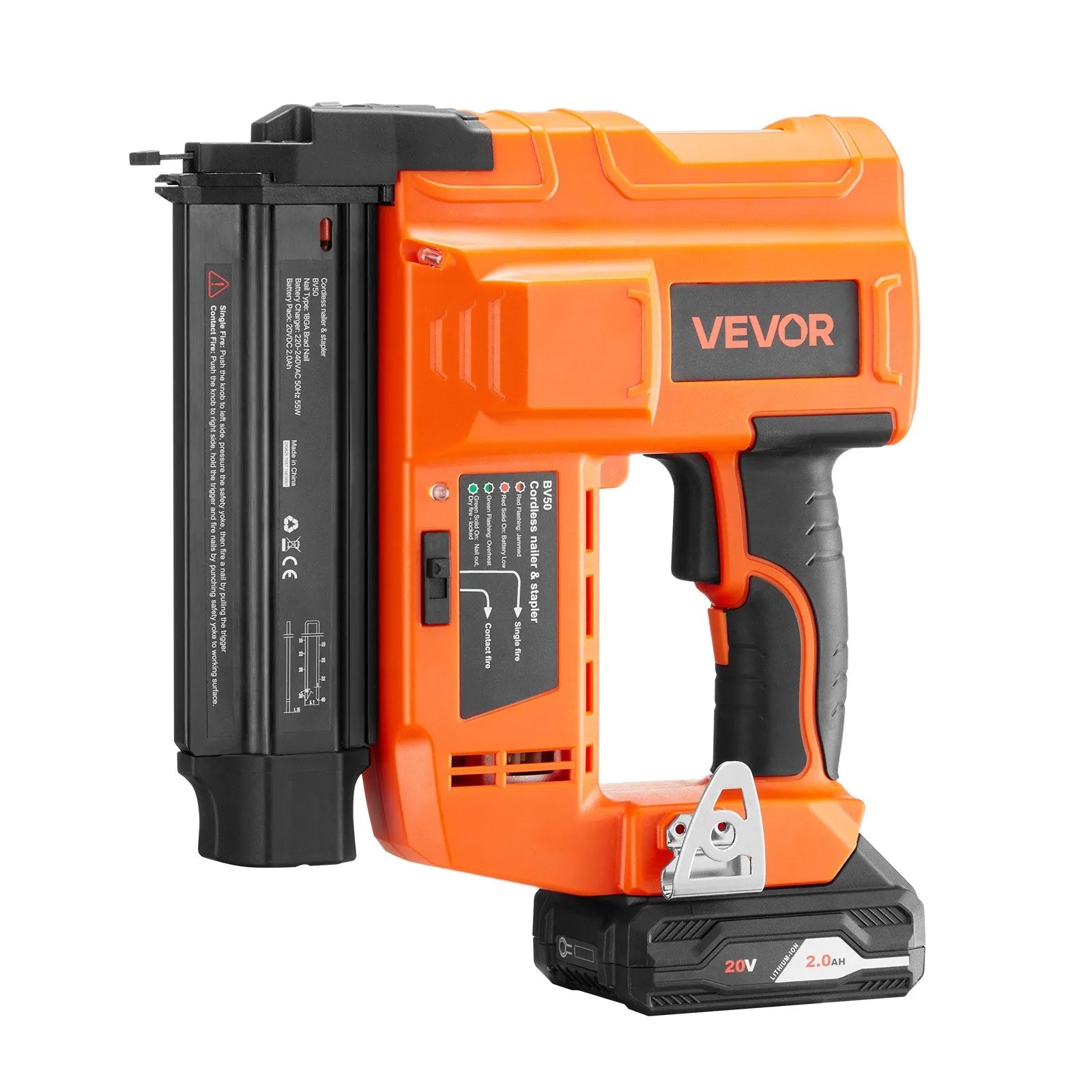 VEVOR Cordless Brad Nailer, 18 Gauge, 20V Battery Powered Nail Gun, with 500 pcs Nails, 2.0 Ah Li-ion Battery and Charger, Adjustable Nailing Depth, for Home Improvement, Woodworking, DIY Project 
