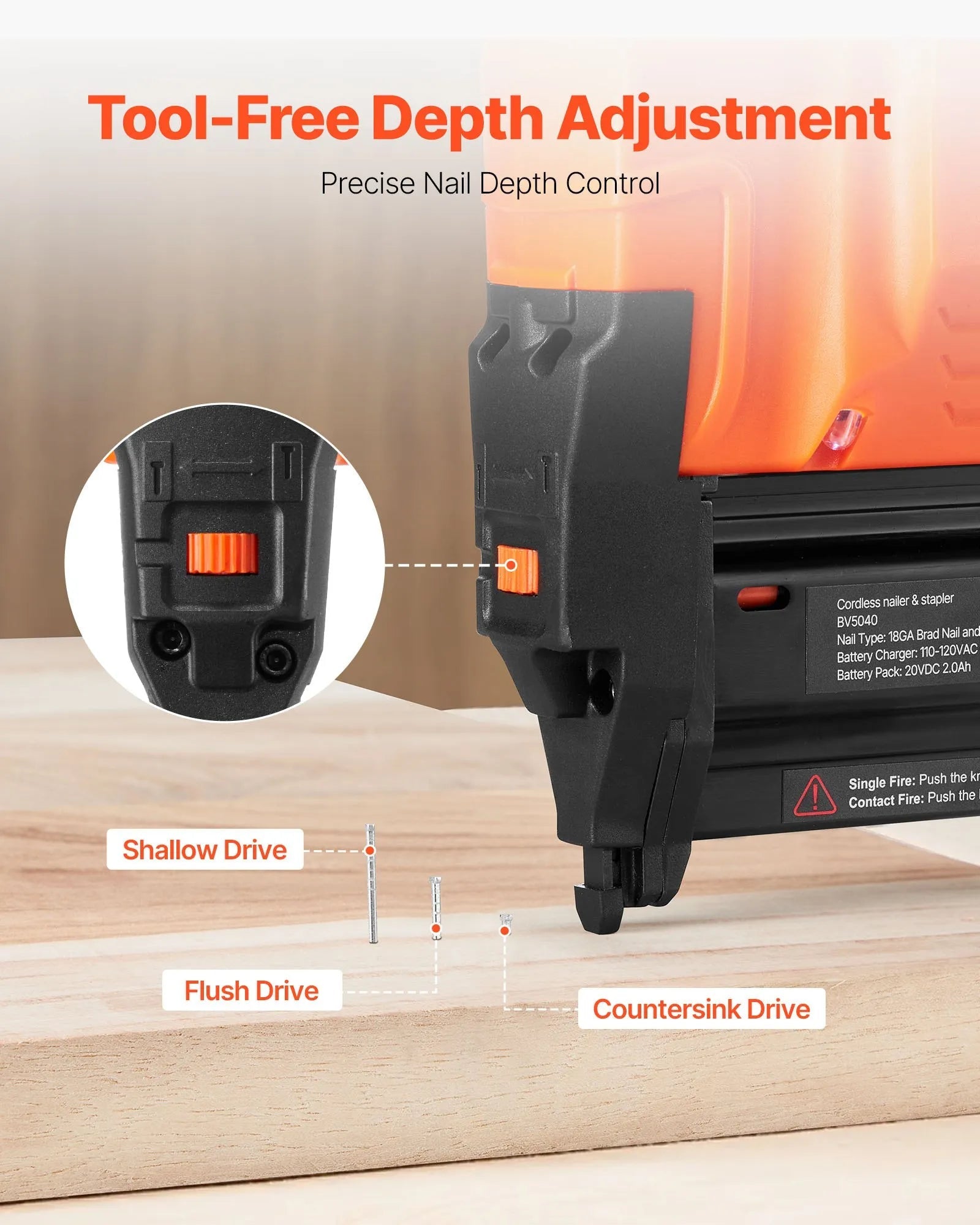 VEVOR 2-in-1 Cordless Brad Nailer, 18 Gauge, 20V Battery Powered Nail Gun and Staple Gun, with 500 pcs Nails, 500 pcs Staples, 2.0 Ah Li-ion Battery and Charger, for Home Improvement, Woodworking 