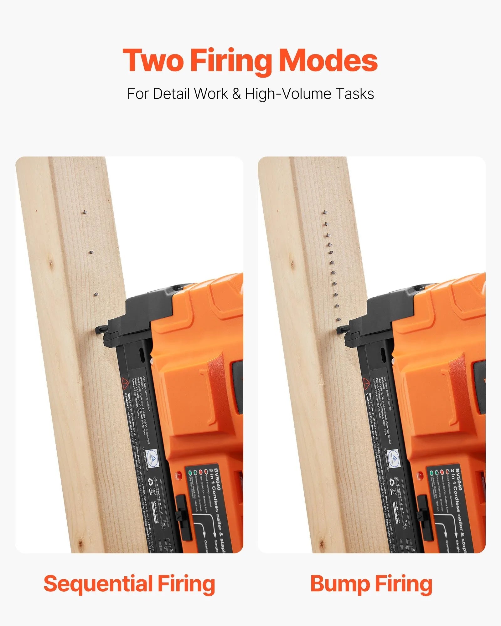 VEVOR 2-in-1 Cordless Brad Nailer, 18 Gauge, 20V Battery Powered Nail Gun and Staple Gun, with 500 pcs Nails, 500 pcs Staples, 2.0 Ah Li-ion Battery and Charger, for Home Improvement, Woodworking 