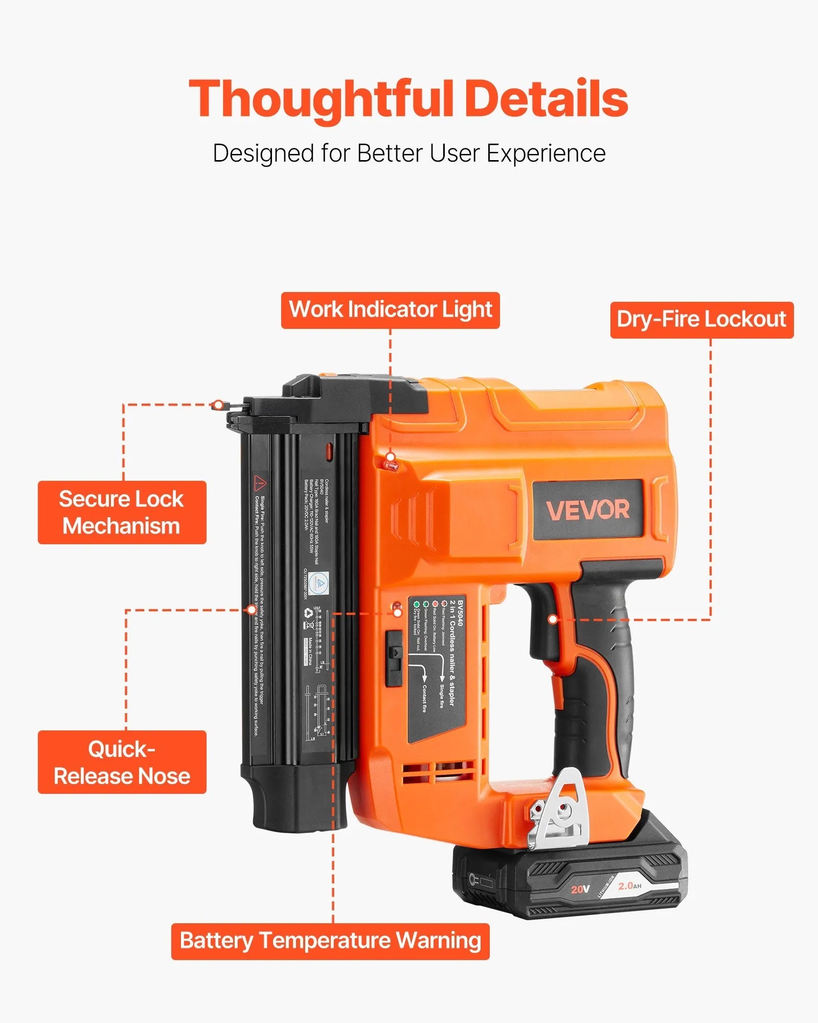 VEVOR 2-in-1 Cordless Brad Nailer, 18 Gauge, 20V Battery Powered Nail Gun and Staple Gun, with 500 pcs Nails, 500 pcs Staples, 2.0 Ah Li-ion Battery and Charger, for Home Improvement, Woodworking 
