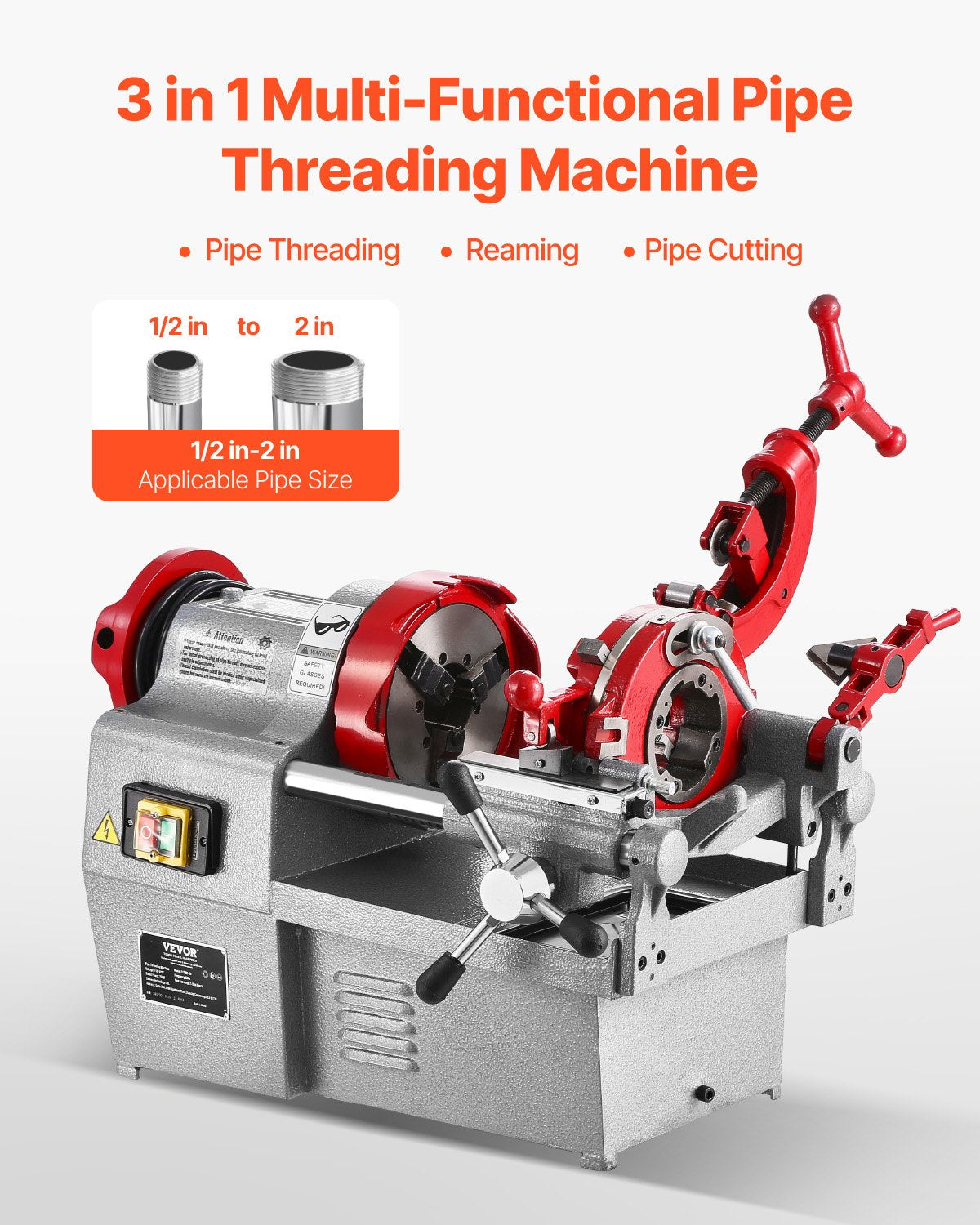 VEVOR Electric Pipe Threader Machine 750W Threading Machine for 1/2" to 2" Pipes 