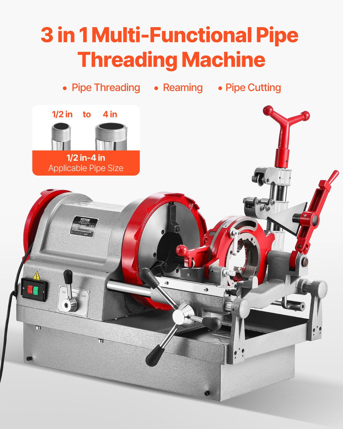 VEVOR Electric Pipe Threader Machine 900W Threading Machine for 1/2" to 4" Pipes 