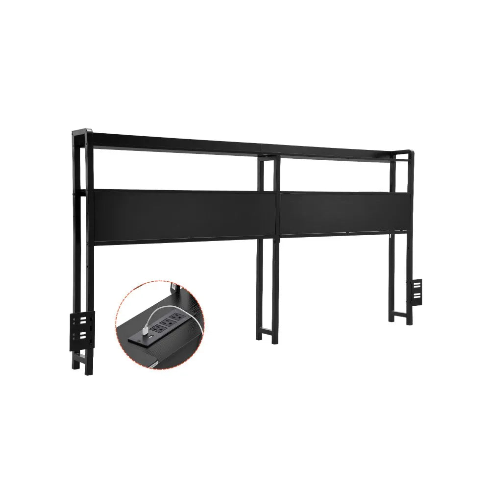 Headboard for King Size Bed Head Board with 2 Shelves & LED Light Black 
