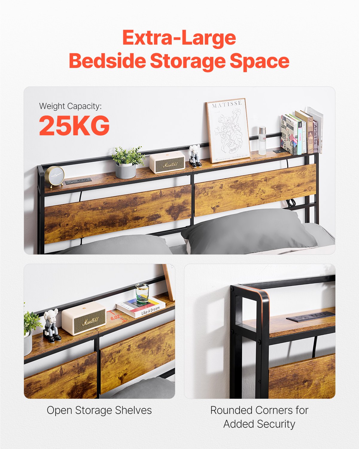 VEVOR Headboard for King Size Bed Head Board with Shelf and Charging Station 