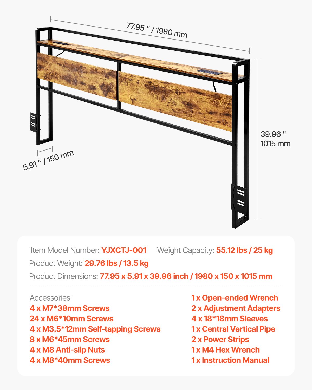 VEVOR Headboard for King Size Bed Head Board with Shelf and Charging Station 