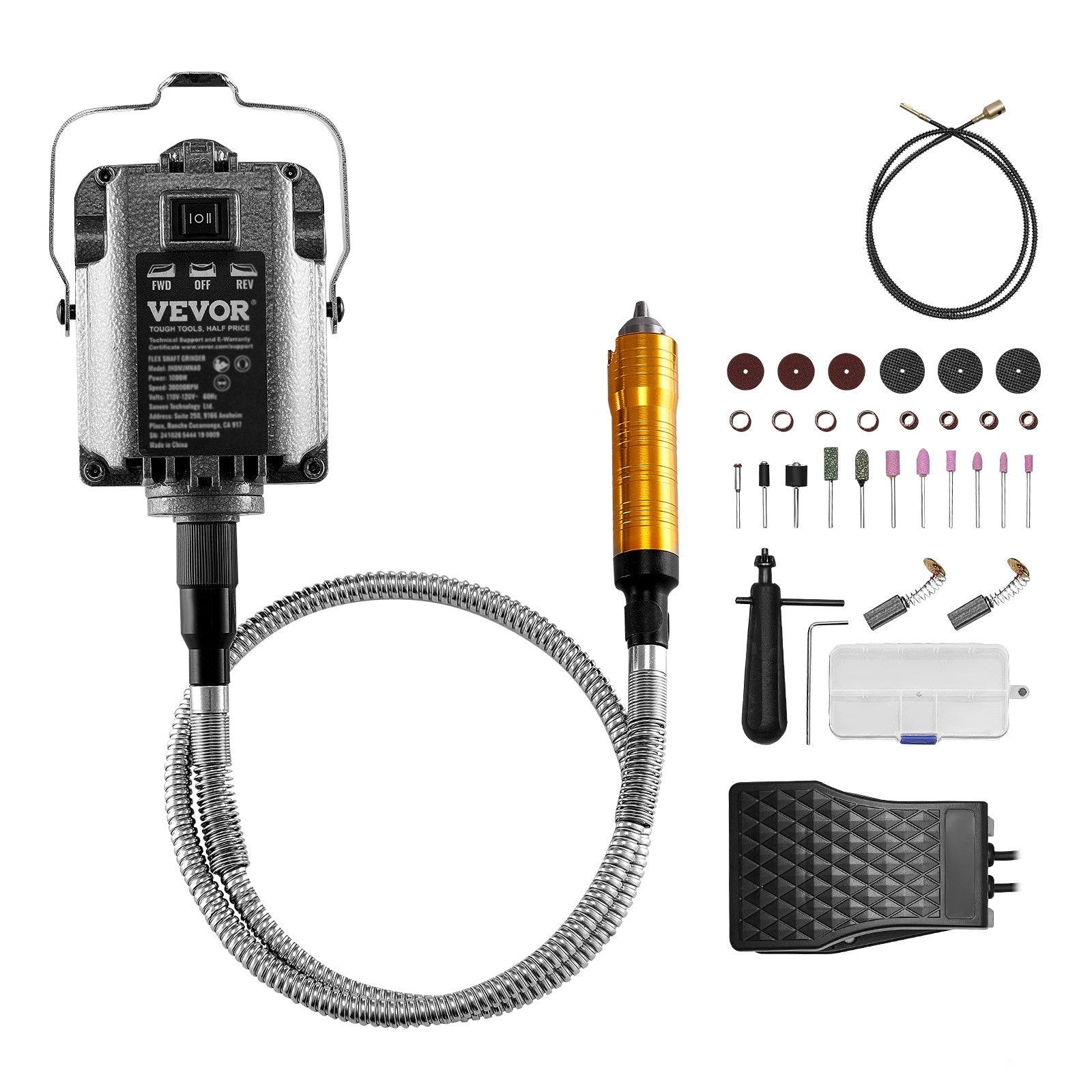 VEVOR Flex Shaft Grinder 1000W 30000RPM with Foot Pedal & 31PCS Accessories 