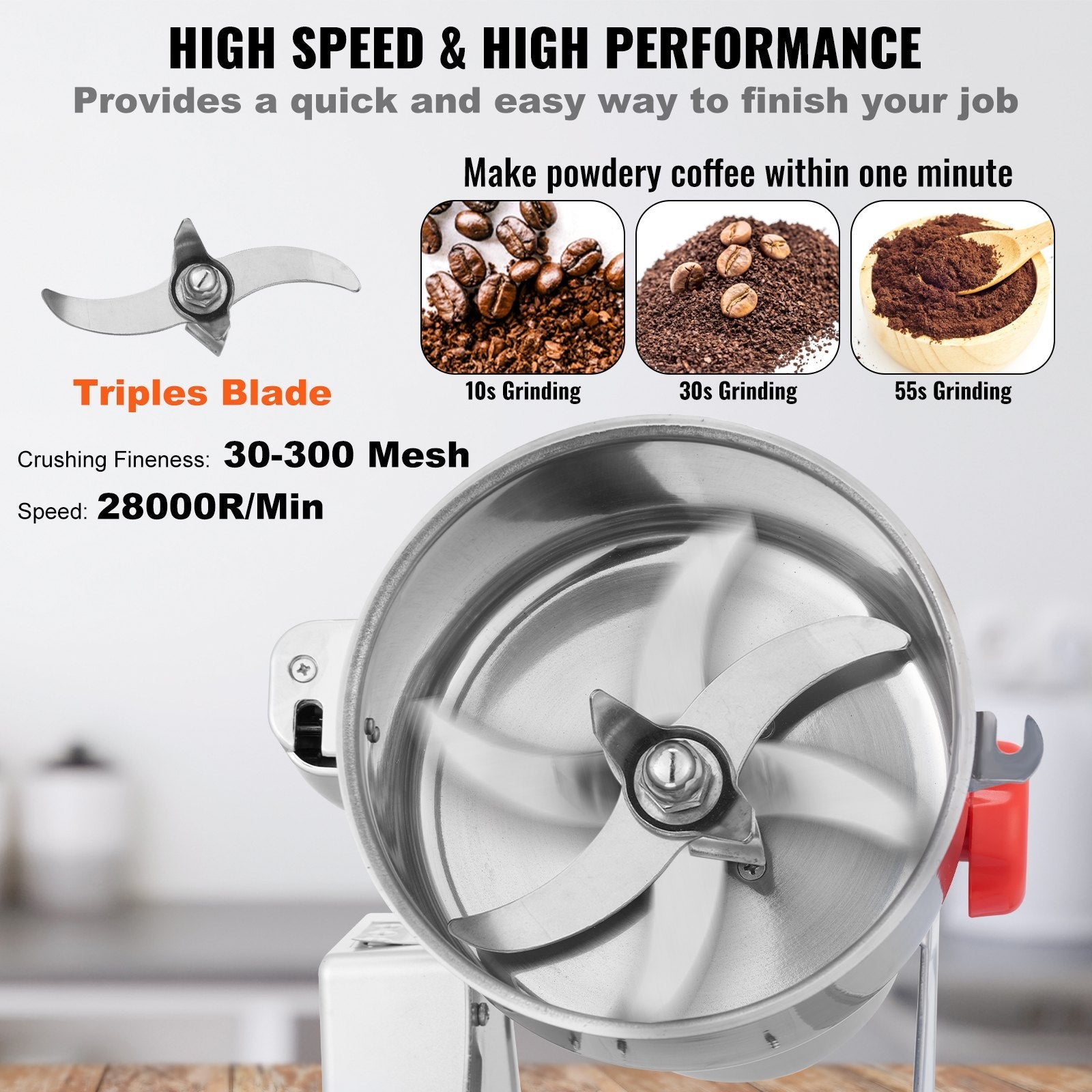 VEVOR 1000g Commercial Spice Grinder Electric Grain Mill Grinder High Speed 