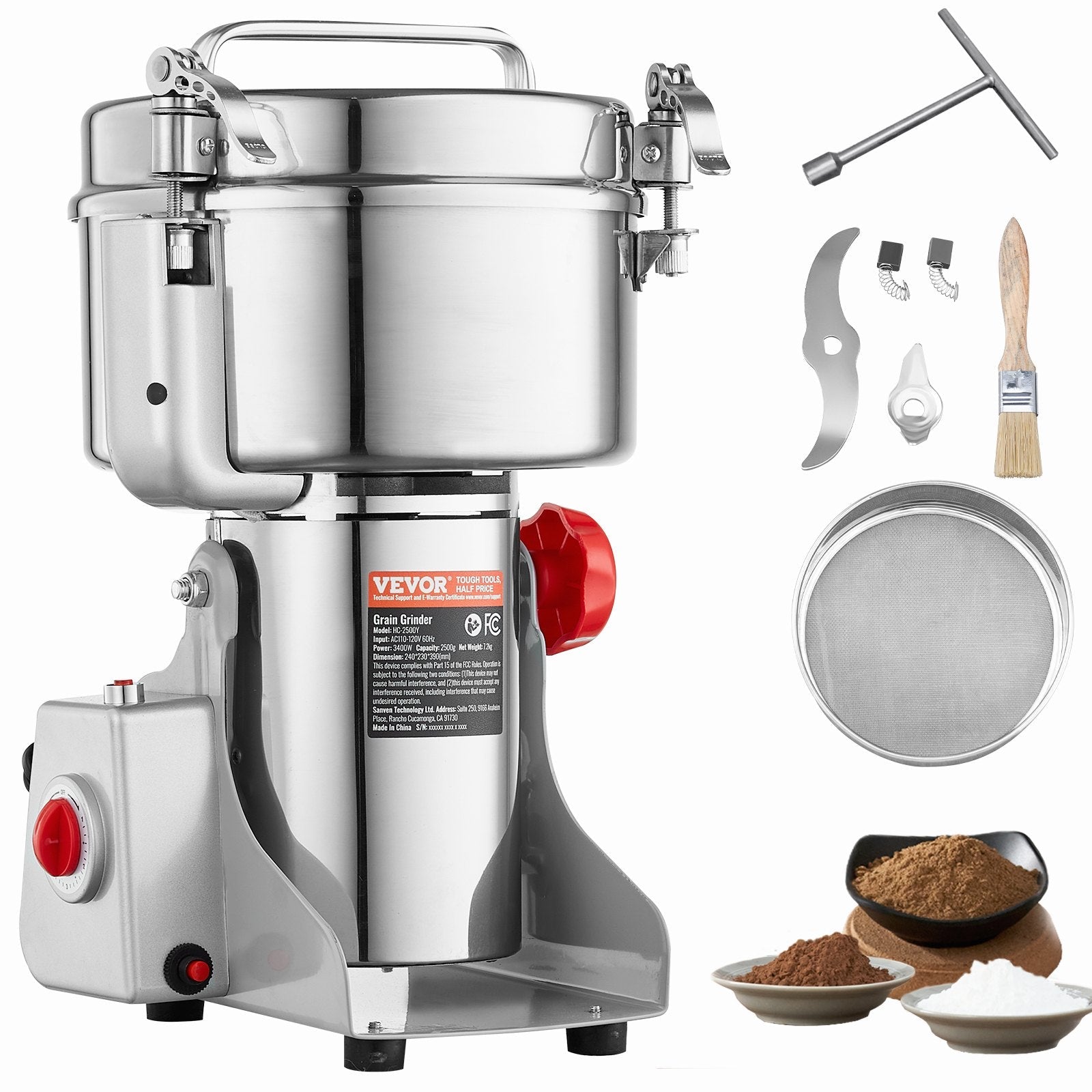 VEVOR 2500g Commercial Spice Grinder Electric Grain Mill Grinder High Speed 