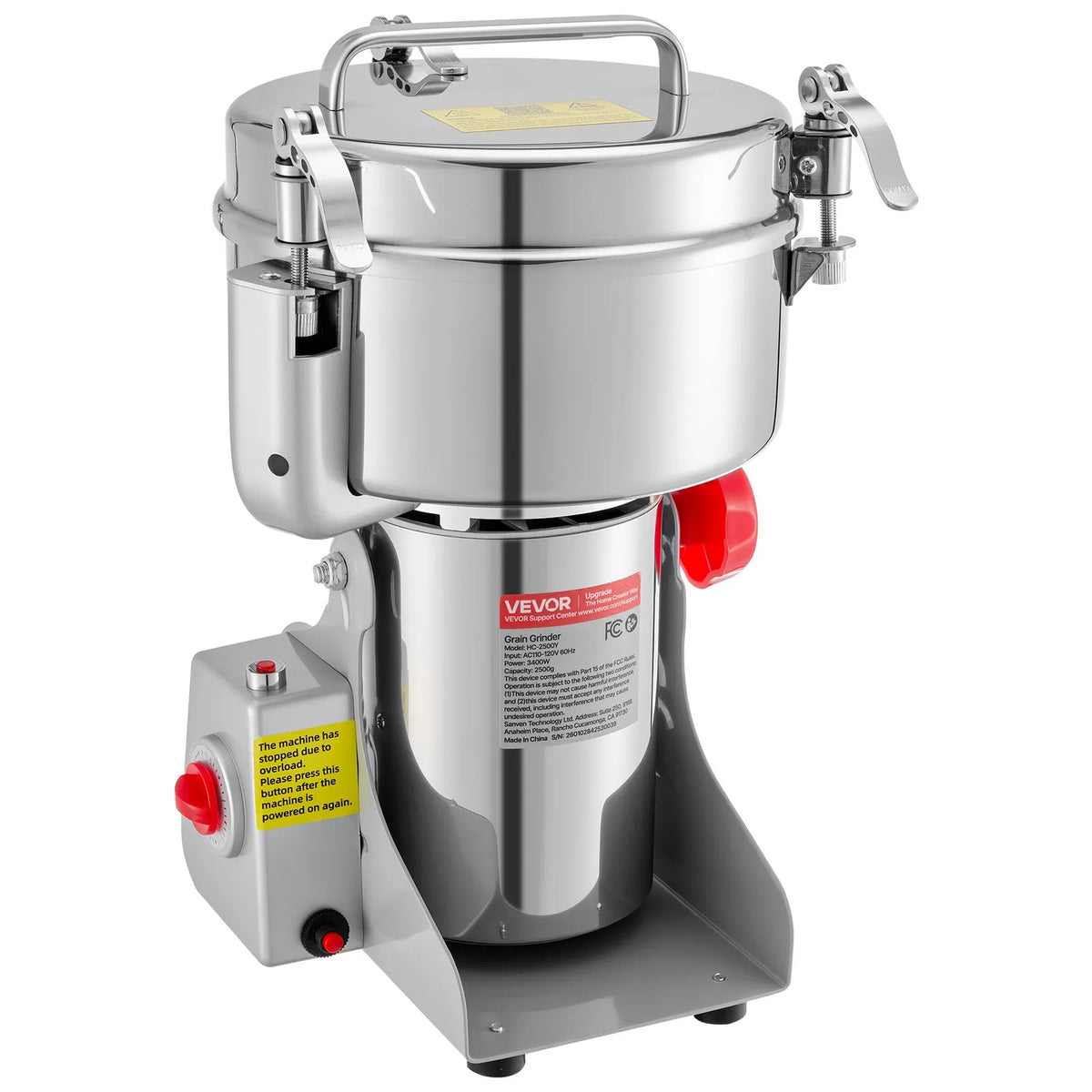 2500g Electric Grain Mill Grinder, 3400W High-Speed Dry Grinder