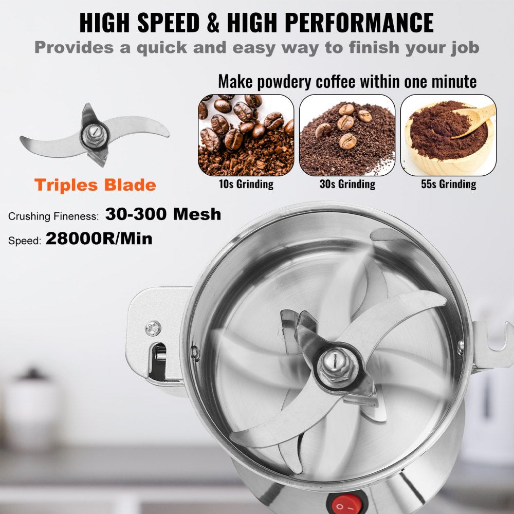 VEVOR 300g Commercial Spice Grinder Electric Grain Mill Grinder High Speed 