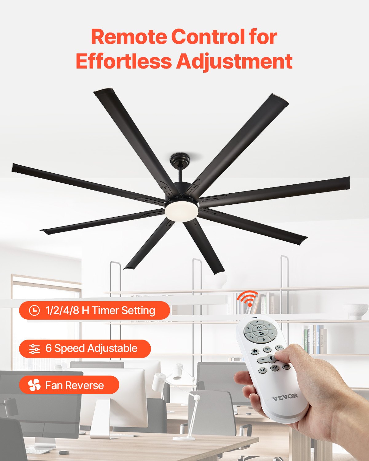 VEVOR 84 In Ceiling Fan with Light 6-Speed Remote Control Reversible Motor Black 