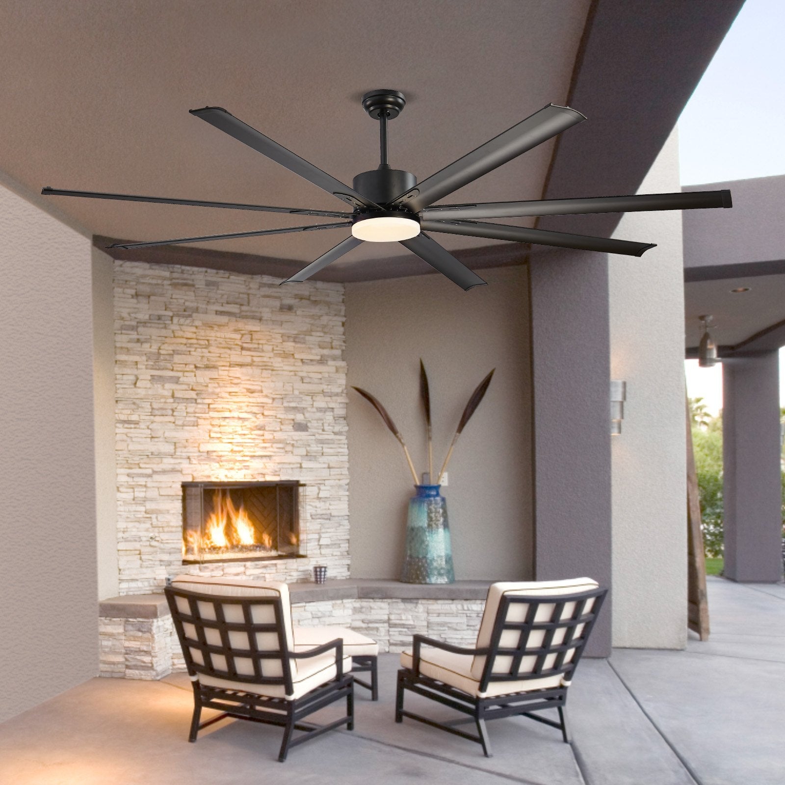 VEVOR 84 In Ceiling Fan with Light 6-Speed Remote Control Reversible Motor Black 