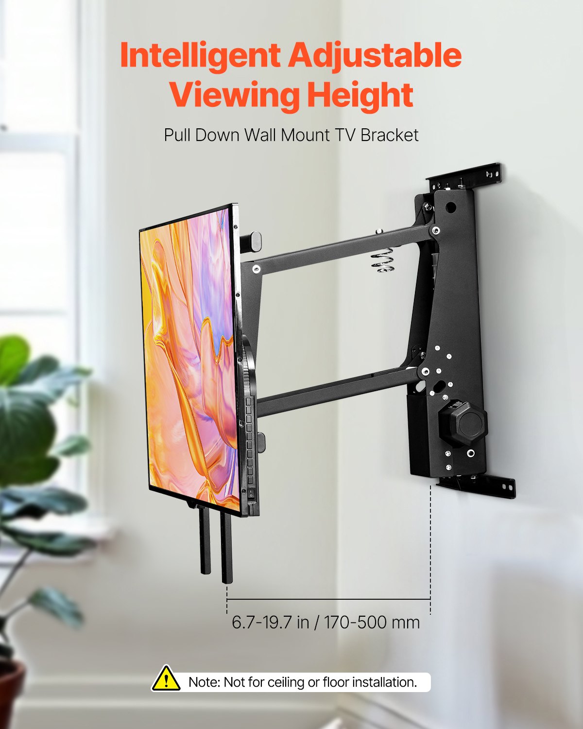VEVOR Motorized TV Wall Mount, 32-65 in Electric Fireplace TV Wall Mount Black 