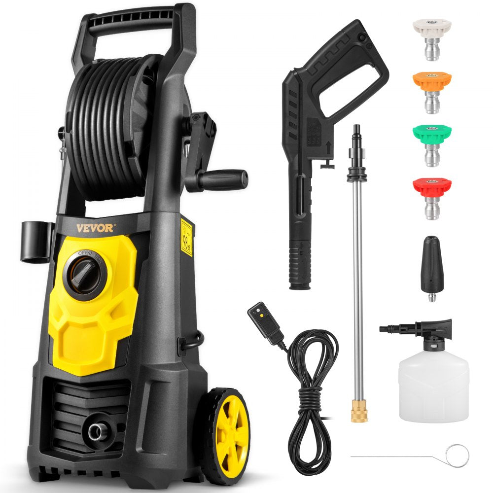 VEVOR Electric Pressure Washer, 2000 PSI, Max 1.65 GPM Power Washer w/ 30 ft Hose & Reel, 5 Quick Connect Nozzles, Foam Cannon, Portable to Clean Patios, Cars, Fences, Driveways, ETL Listed 
