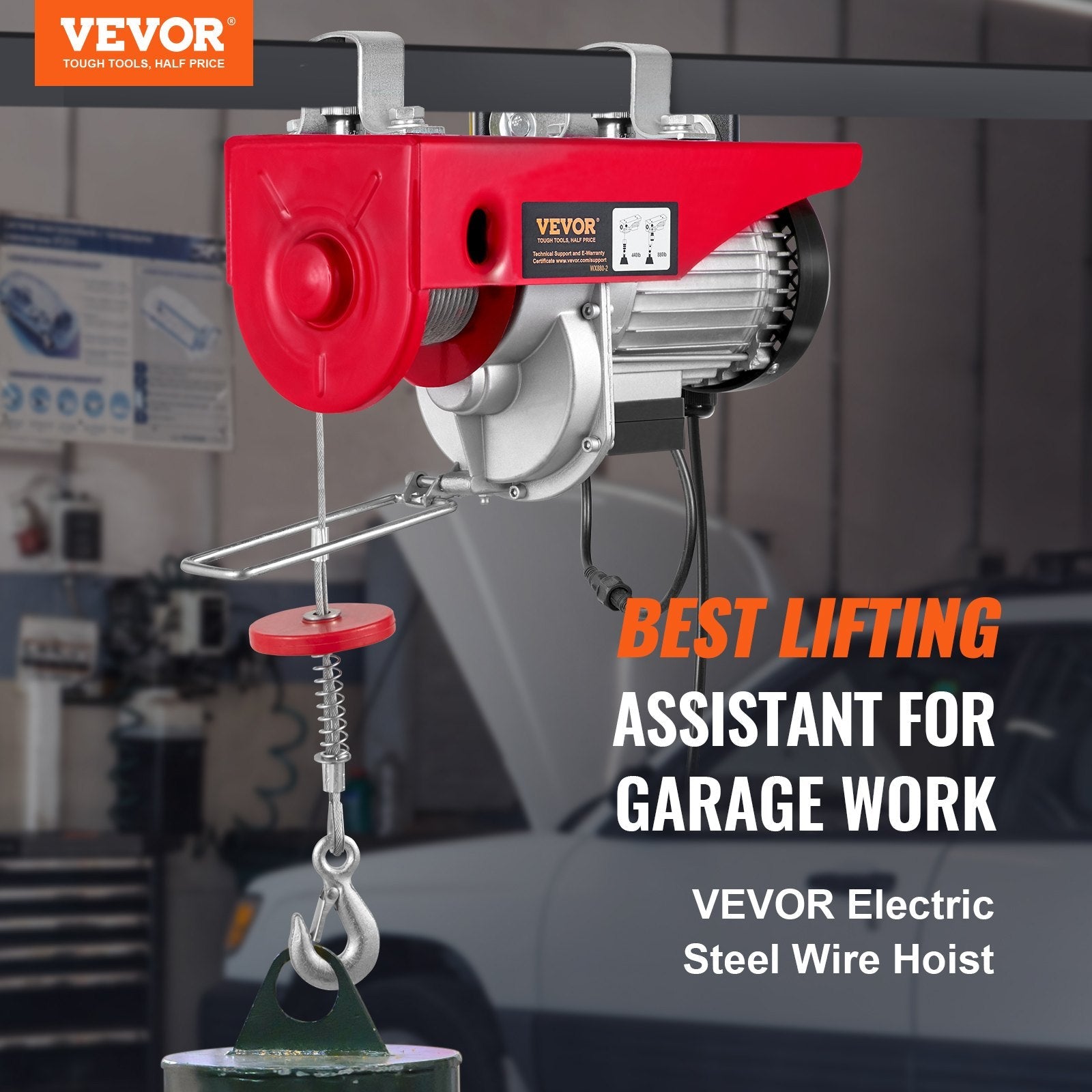 VEVOR Electric Hoist, 880 lbs Lifting Capacity, 850W 110V Electric Steel Wire Winch with Wireless Remote Control, 40ft Single Cable Lifting Height & Pure Copper Motor, for Garage Warehouse Factory 