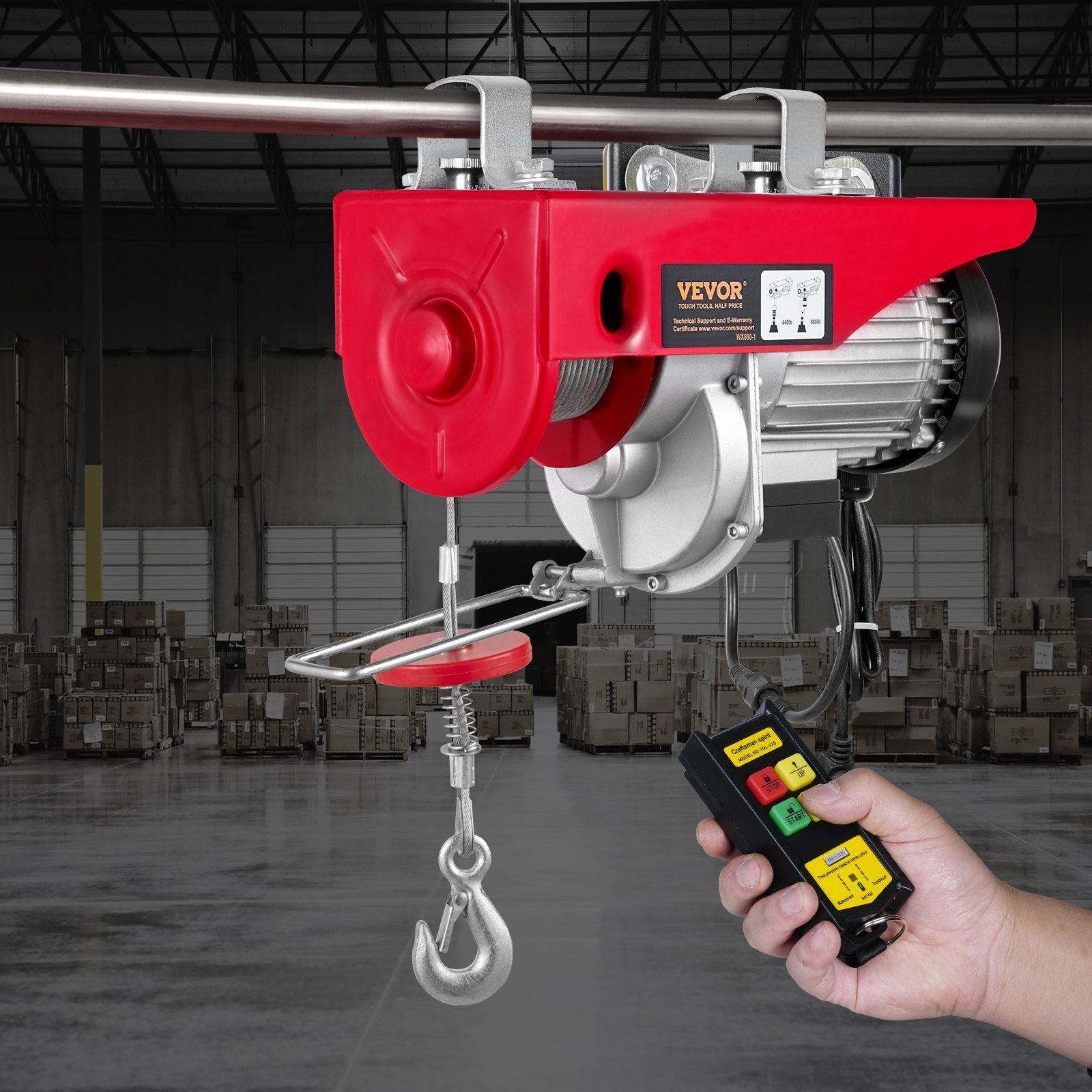 VEVOR Electric Hoist, 880 lbs Lifting Capacity, 850W 110V Electric Steel Wire Winch with Wireless Remote Control, 40ft Single Cable Lifting Height & Pure Copper Motor, for Garage Warehouse Factory 