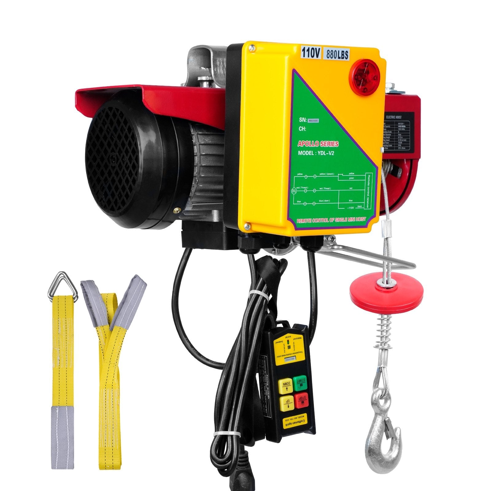 VEVOR Electric Hoist, 880 lbs Lifting Capacity, 850W 110V Electric Steel Wire Winch with Wireless Remote Control, 40ft Single Cable Lifting Height & Pure Copper Motor, for Garage Warehouse Factory 