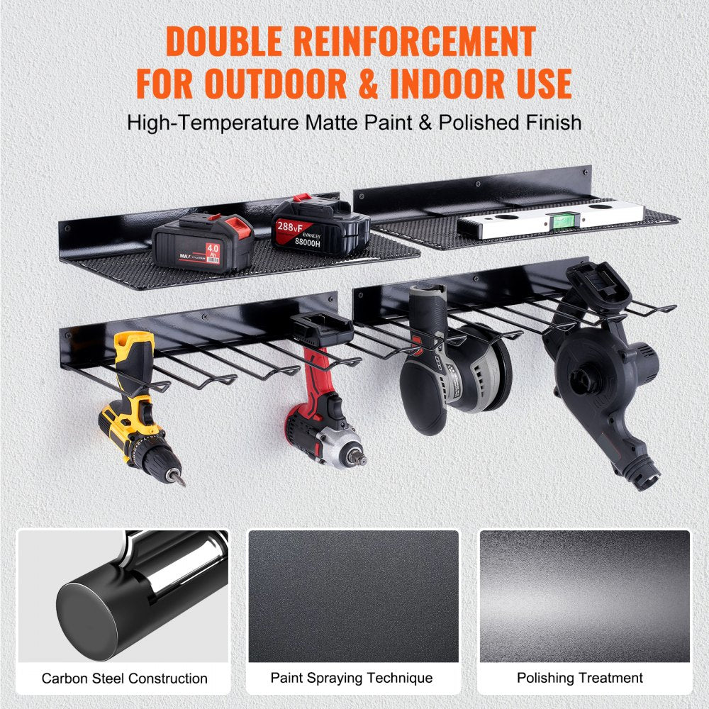 VEVOR Power Tool Organizer, 4 Slot, 2 Layers, 2 Pack Cordless Drill Holder Wall Mount, Battery Charging Station Storage Rack, Multi-Function Garage Organization, Heavy Duty Metal Shelf for Screwdriver 