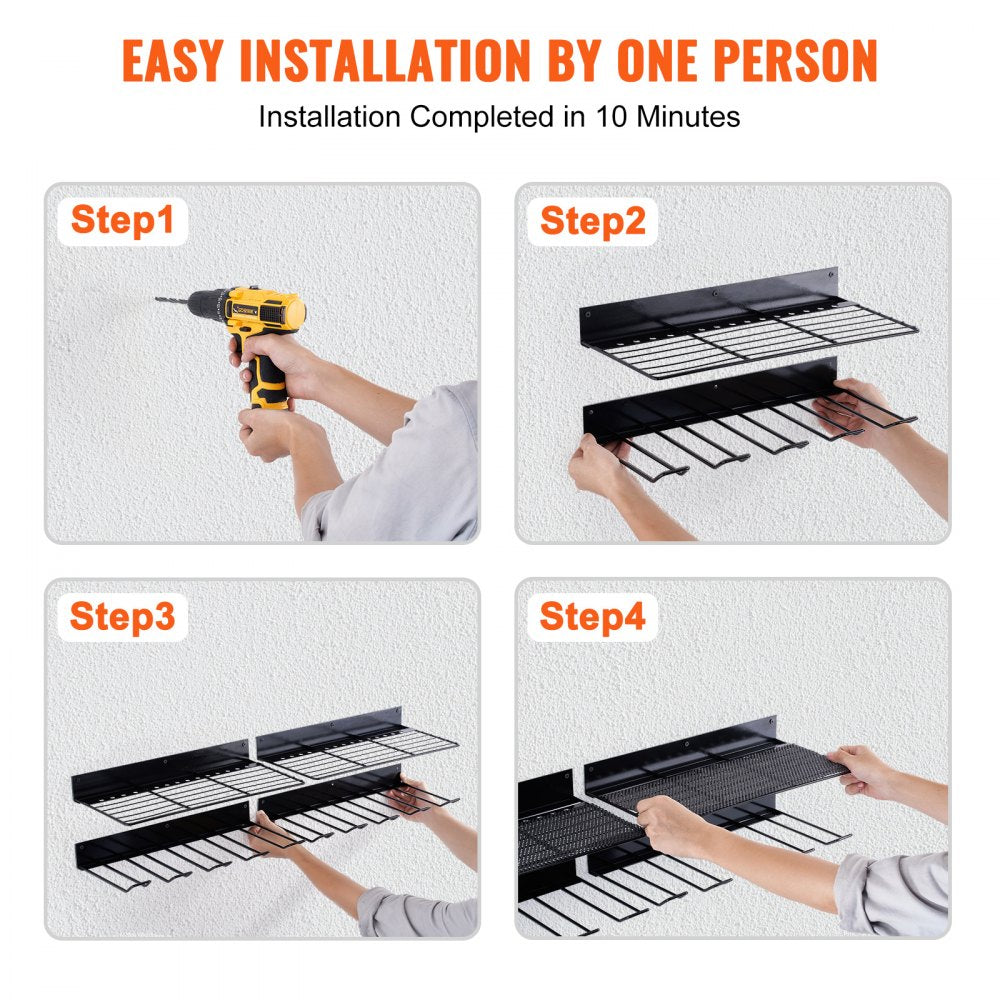 VEVOR Power Tool Organizer, 4 Slot, 2 Layers, 2 Pack Cordless Drill Holder Wall Mount, Battery Charging Station Storage Rack, Multi-Function Garage Organization, Heavy Duty Metal Shelf for Screwdriver 
