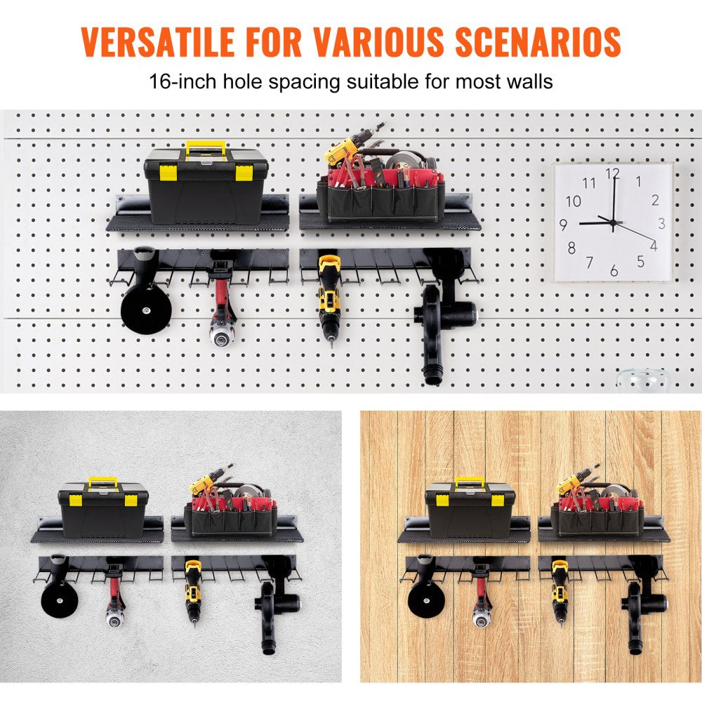 VEVOR Power Tool Organizer, 4 Slot, 2 Layers, 2 Pack Cordless Drill Holder Wall Mount, Battery Charging Station Storage Rack, Multi-Function Garage Organization, Heavy Duty Metal Shelf for Screwdriver 