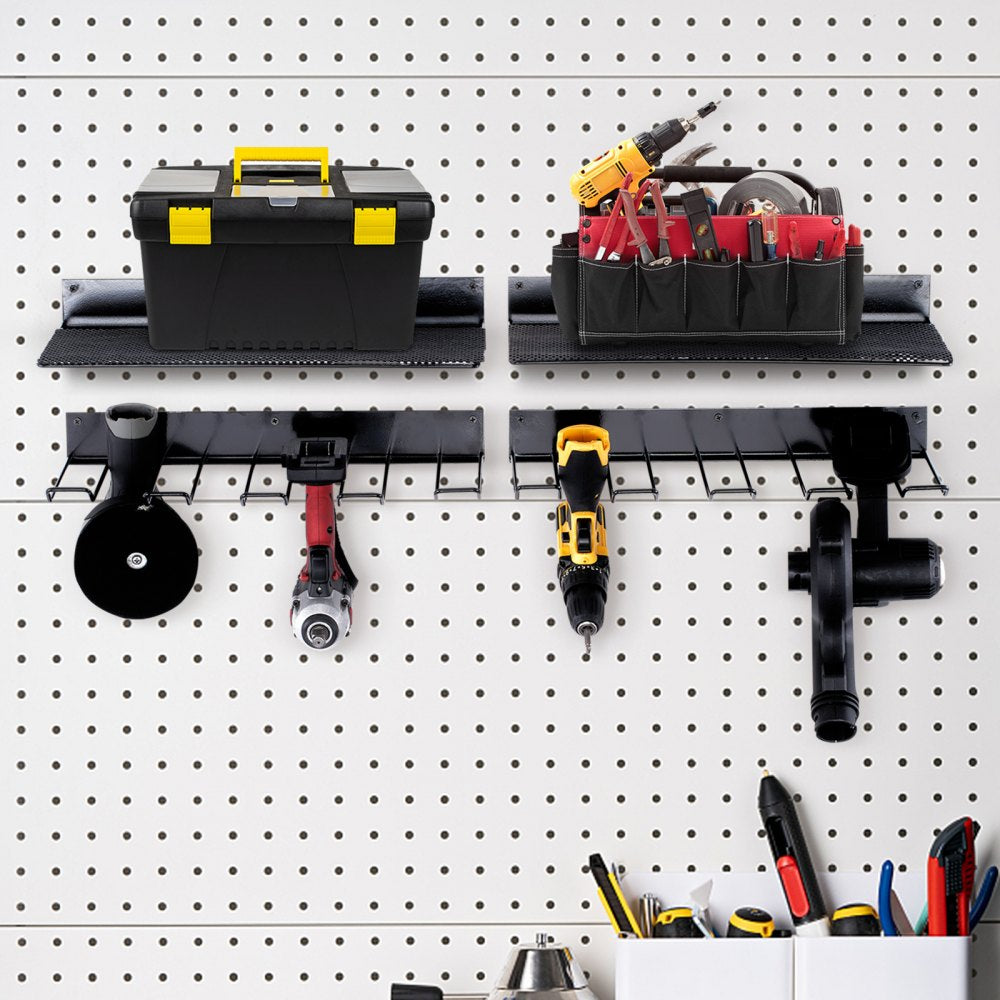 VEVOR Power Tool Organizer, 4 Slot, 2 Layers, 2 Pack Cordless Drill Holder Wall Mount, Battery Charging Station Storage Rack, Multi-Function Garage Organization, Heavy Duty Metal Shelf for Screwdriver 
