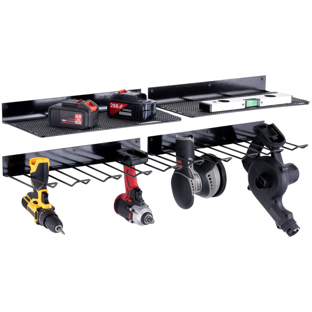VEVOR Power Tool Organizer, 4 Slot, 2 Layers, 2 Pack Cordless Drill Holder Wall Mount, Battery Charging Station Storage Rack, Multi-Function Garage Organization, Heavy Duty Metal Shelf for Screwdriver 
