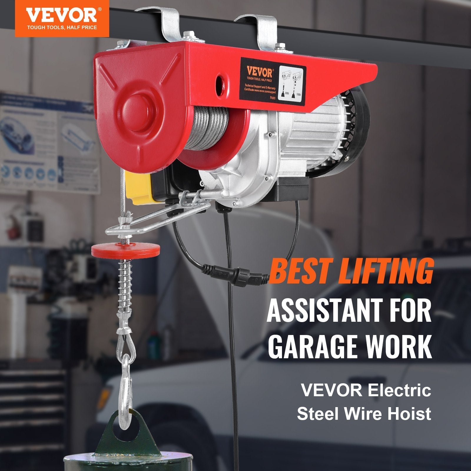 VEVOR Electric Hoist Crane Winch 1760 lbs with 328 ft Wireless Remote Control 
