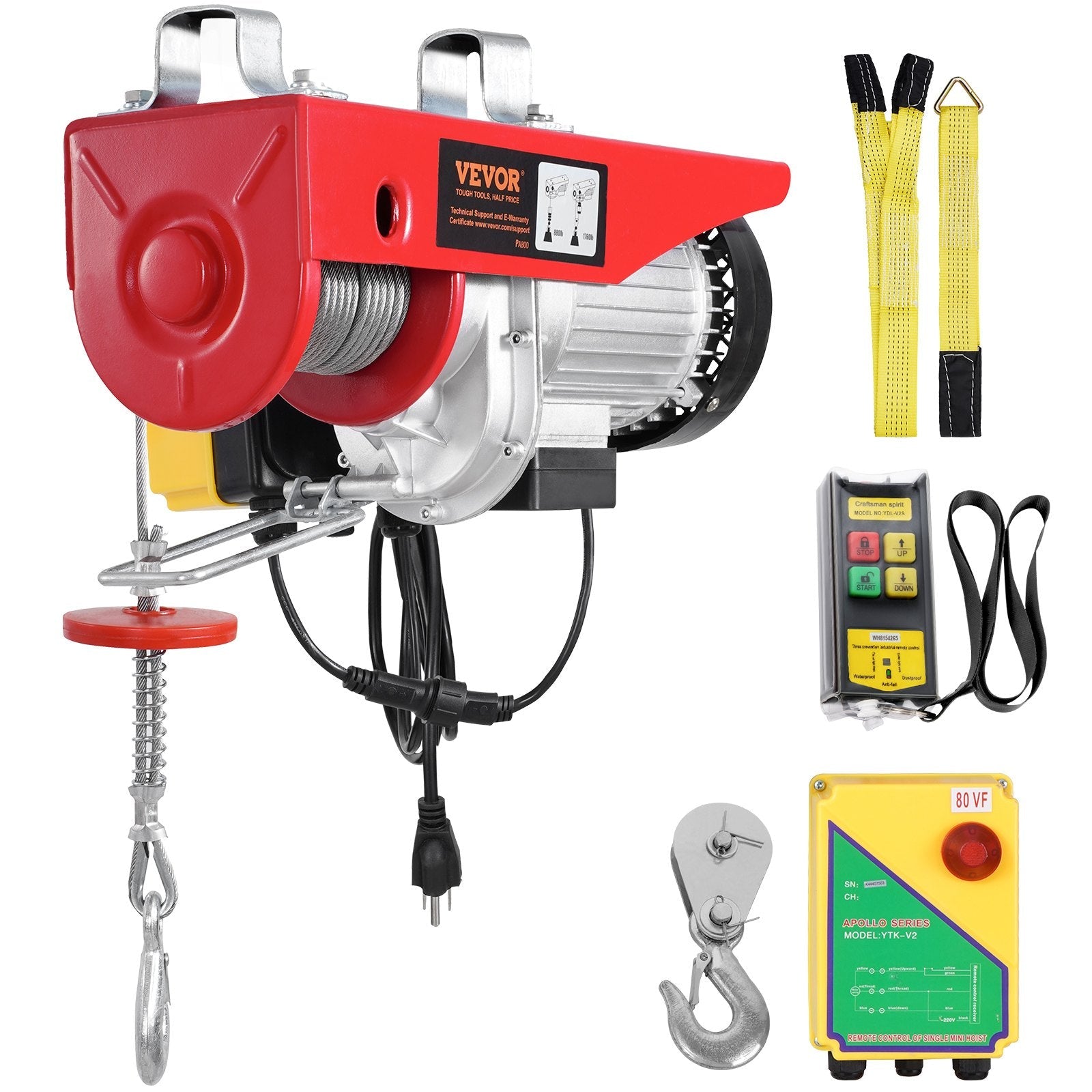 VEVOR Electric Hoist Crane Winch 1760 lbs with 328 ft Wireless Remote Control 
