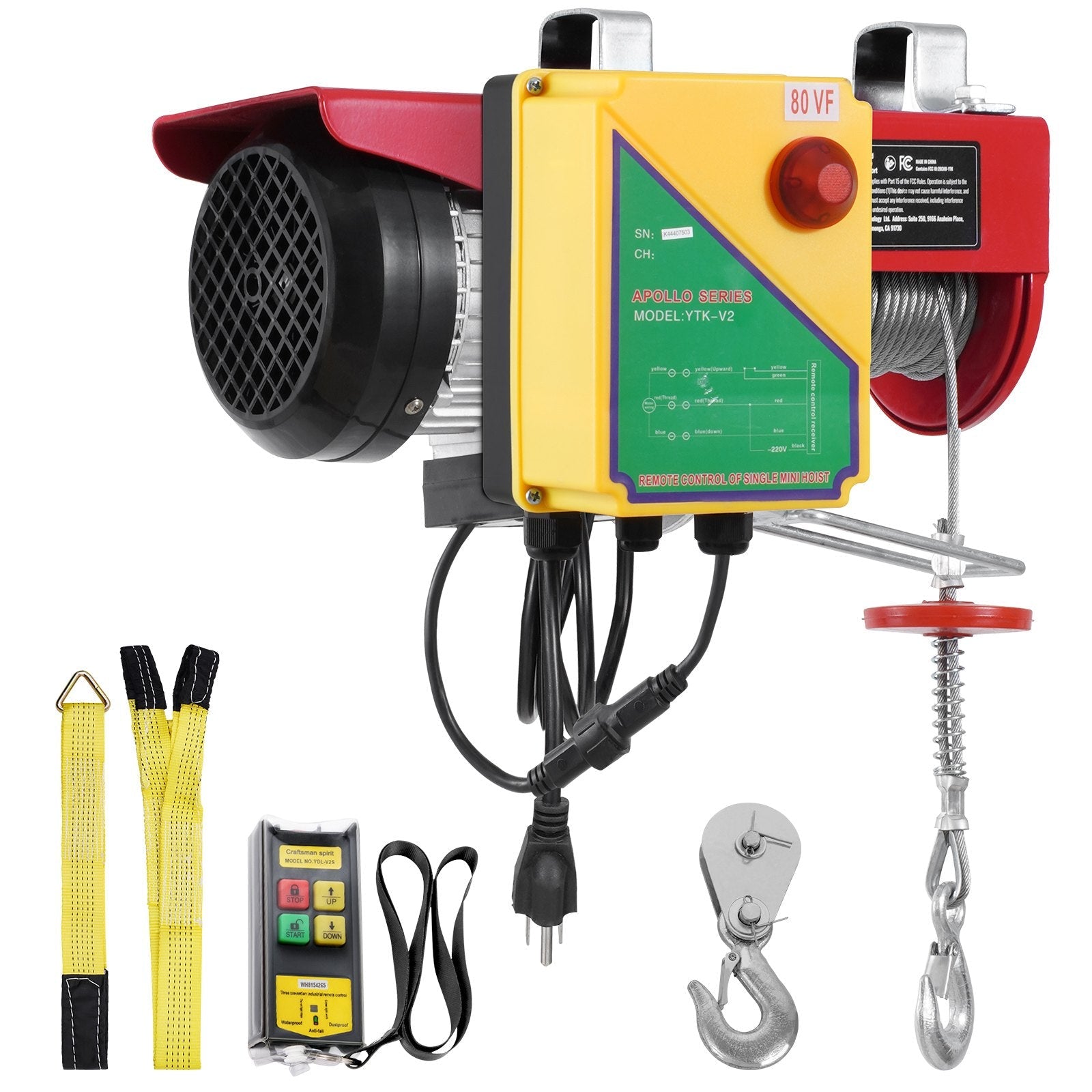 VEVOR Electric Hoist Crane Winch 1760 lbs with 328 ft Wireless Remote Control 
