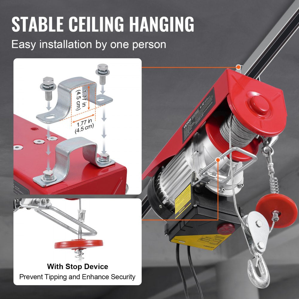 VEVOR Electric Hoist Crane Winch 1320 lbs 328 ft Wireless & 14 ft Wired Remote 