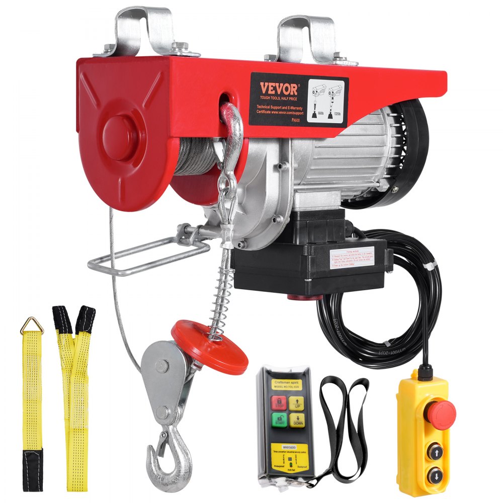 VEVOR Electric Hoist Crane Winch 1320 lbs 328 ft Wireless & 14 ft Wired Remote 