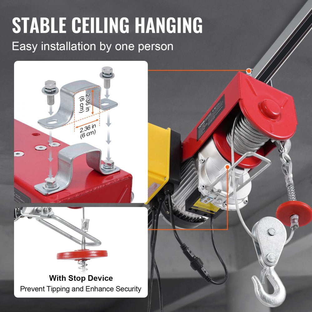 VEVOR Electric Hoist Crane Winch 2200 lbs 328 ft Wireless & 14 ft Wired Remote 