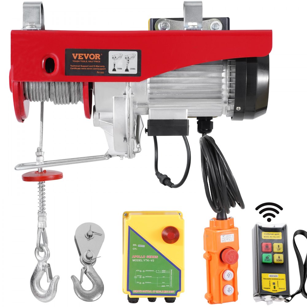 VEVOR Electric Hoist Crane Winch 2200 lbs 328 ft Wireless & 14 ft Wired Remote 
