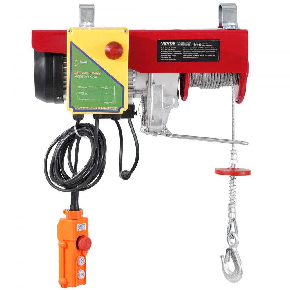 VEVOR Electric Hoist Crane Winch 2200 lbs 328 ft Wireless & 14 ft Wired Remote 
