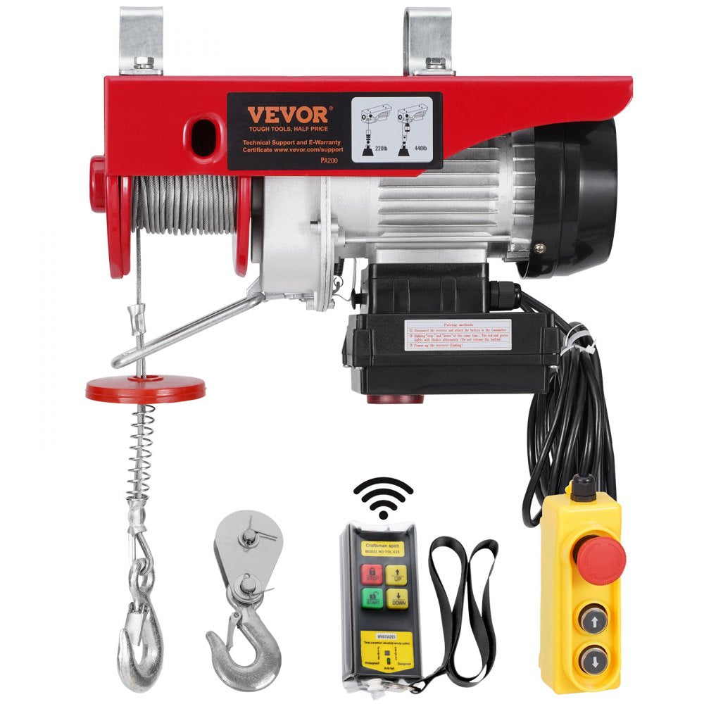 VEVOR Electric Hoist Crane Winch 440 lbs 328 ft Wireless & 14 ft Wired Remote 