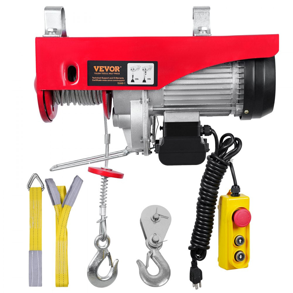 VEVOR Electric Hoist, 440 lbs Lifting Capacity, 480W 110V Electric Steel Wire Winch with 14ft Wired Remote Control, 40ft Single Cable Lifting Height & Pure Copper Motor, for Garage Warehouse Factory 