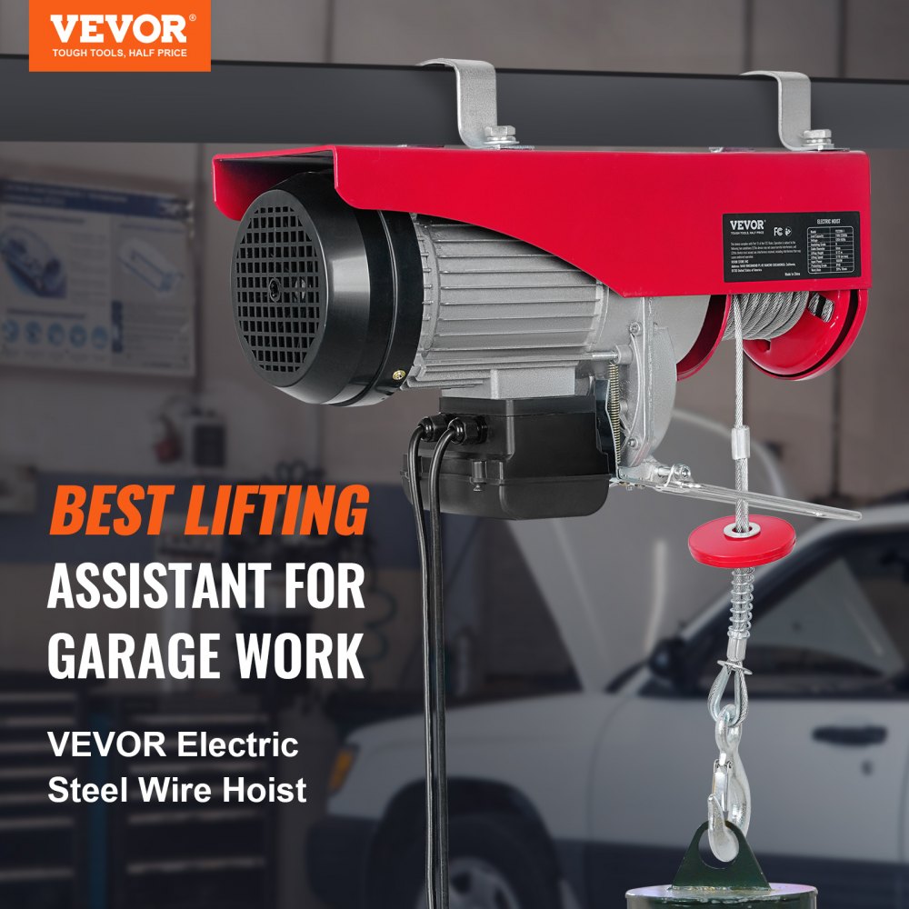 VEVOR Electric Hoist, 2200 lbs Lifting Capacity, 1600W 110V Electric Steel Wire Winch with 14ft Wired Remote Control, 40ft Single Cable Lifting Height & Pure Copper Motor, for Garage Warehouse Factory 