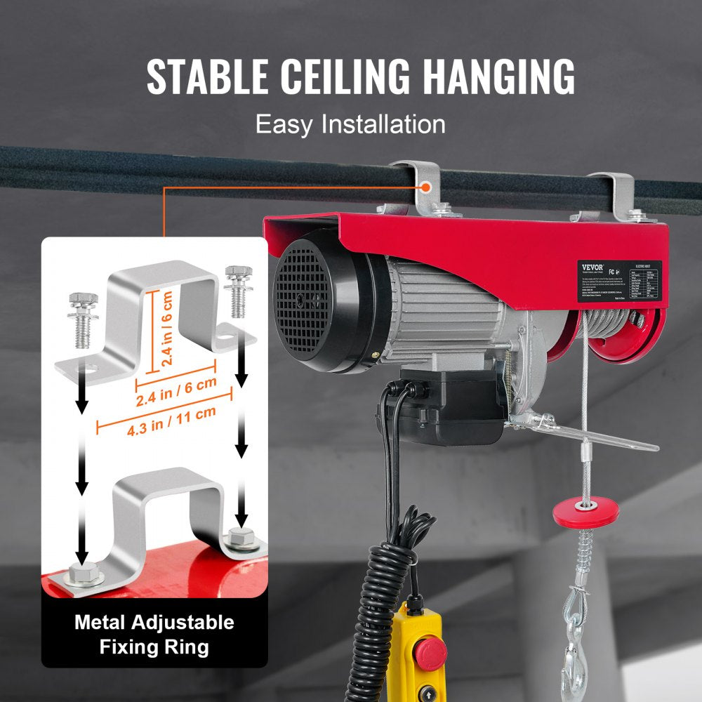 VEVOR Electric Hoist, 2200 lbs Lifting Capacity, 1600W 110V Electric Steel Wire Winch with 14ft Wired Remote Control, 40ft Single Cable Lifting Height & Pure Copper Motor, for Garage Warehouse Factory 