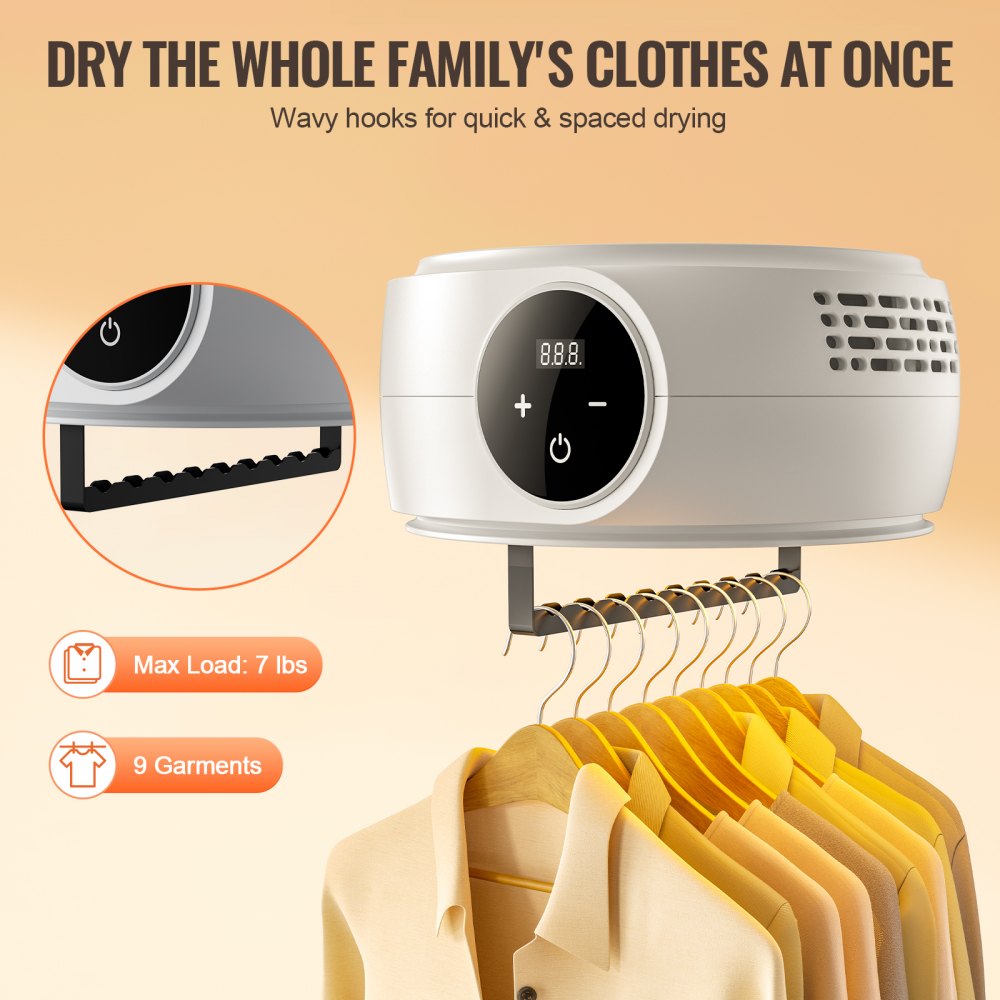 VEVOR Portable Clothes Dryer PTC Heating & LED Display Dryer Bag 5-H Timer 600W 