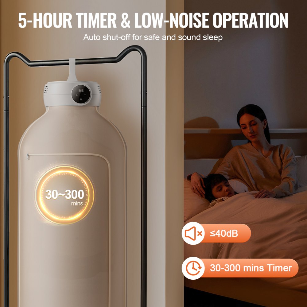 VEVOR Portable Clothes Dryer PTC Heating & LED Display Dryer Bag 5-H Timer 600W 