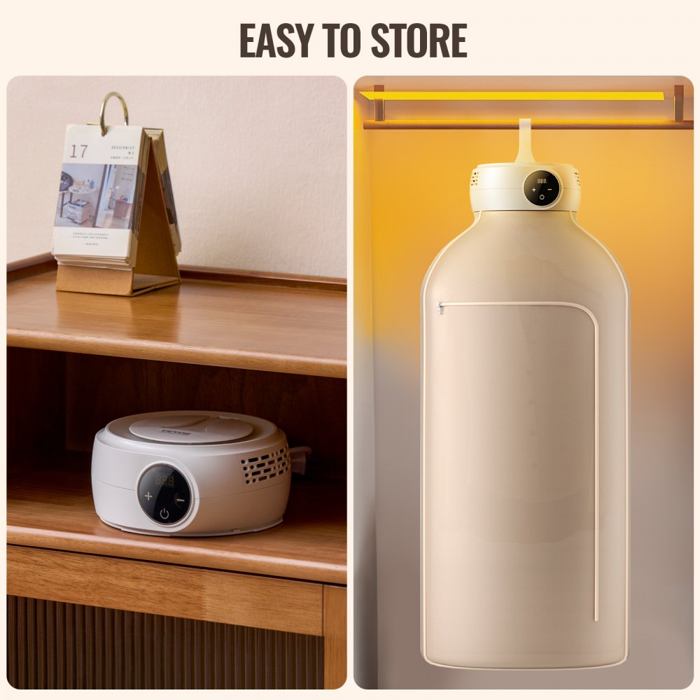 VEVOR Portable Clothes Dryer PTC Heating & LED Display Dryer Bag 5-H Timer 600W 
