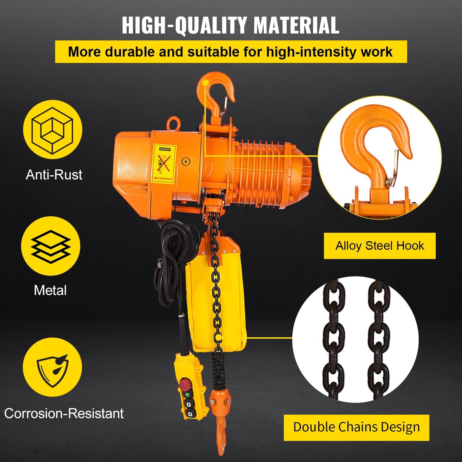 VEVOR 1 Ton Electric Chain Hoist, Single Phase 2200Lbs 10ft Lift Height with Electrical Hook, Mount Chain Hoist G80, Double Chain with Pendant Control 110V for Logistics, Factories and Agriculture 