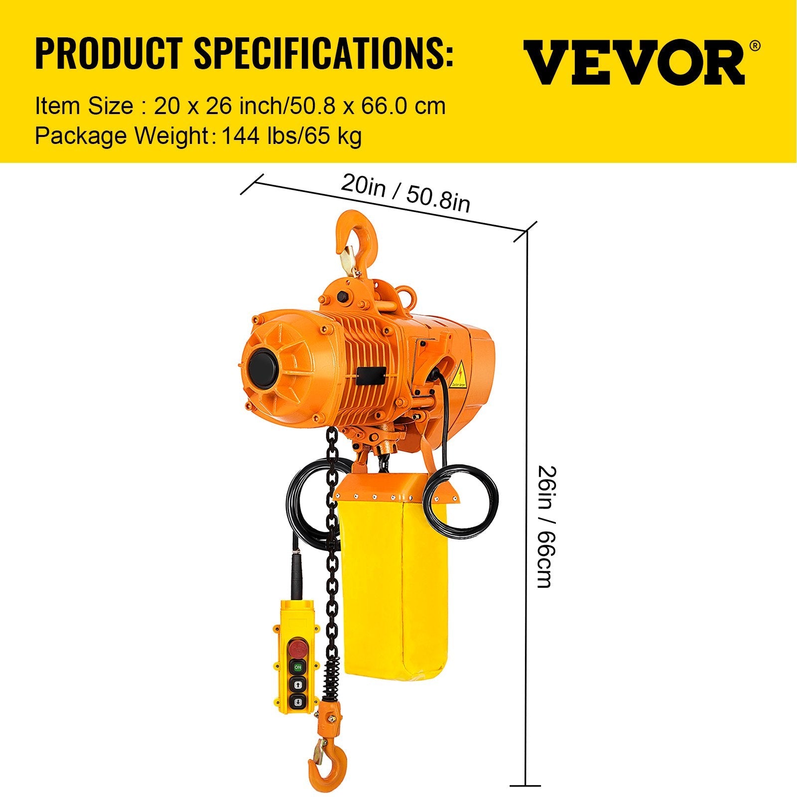 VEVOR 1 Ton Electric Chain Hoist, Single Phase 2200Lbs 10ft Lift Height with Electrical Hook, Mount Chain Hoist G80, Double Chain with Pendant Control 110V for Logistics, Factories and Agriculture 