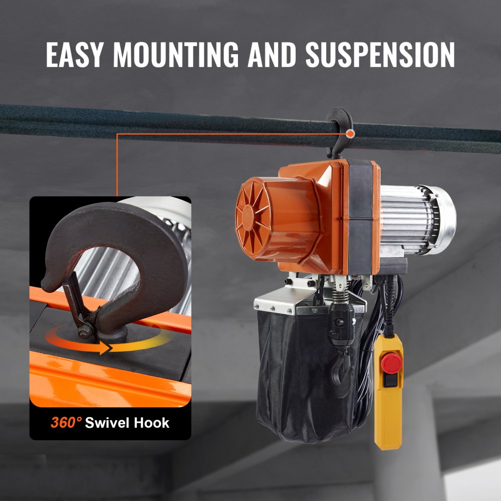 VEVOR Electric Chain Hoist, 2200 lbs/1 ton Capacity, 10 ft Lifting Height, 10 ft/min Speed, 120V, Single Phase Overhead Crane with G100 Chain, 10 ft Wired Remote Control for Garage, Shop, Hotel, Home 