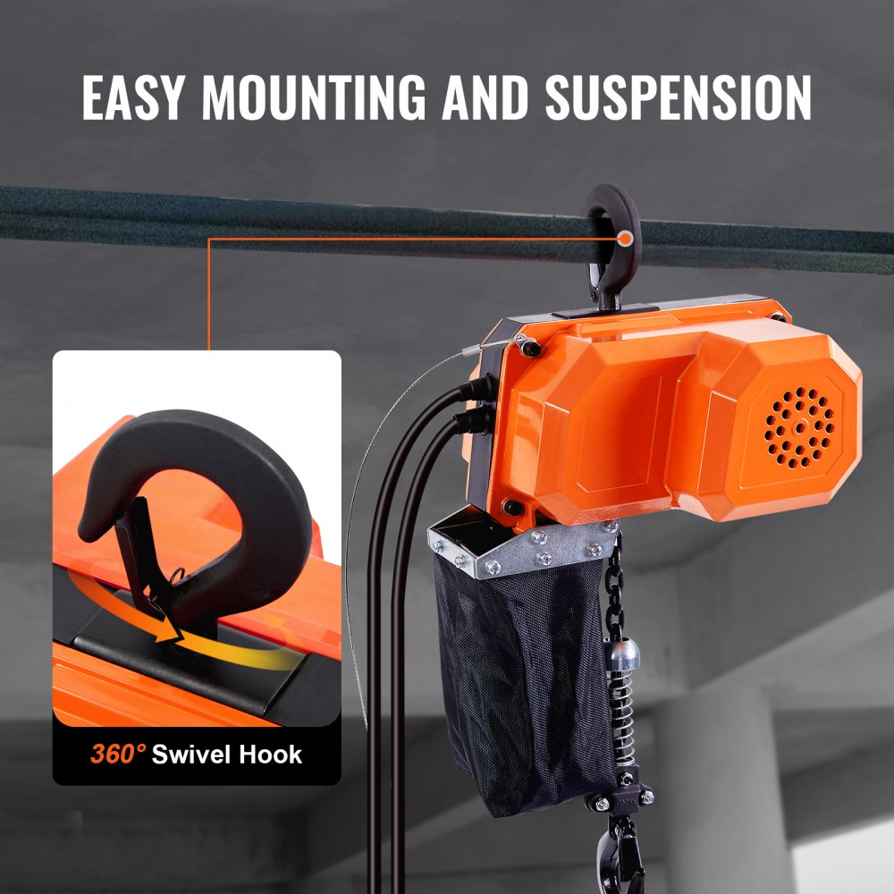 VEVOR Electric Chain Hoist, 330 lbs Load Capacity, 10 ft Lifting Height, 10 ft/min Speed, 120V, Single Phase Overhead Crane with G80 Chain, 10 ft Wired Remote Control for Garage, Shop, Hotel, and Home 